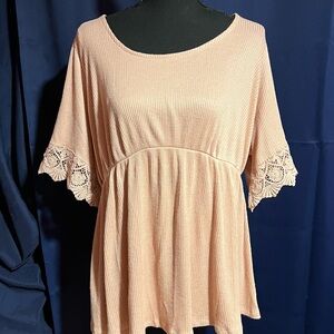 Elegant Lace Sleeve Women's Top in Peach